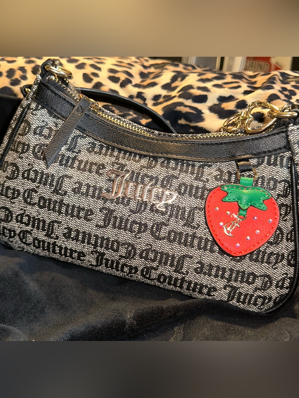 Juicy Couture Black Shoulder Bag with Strawberry Charm